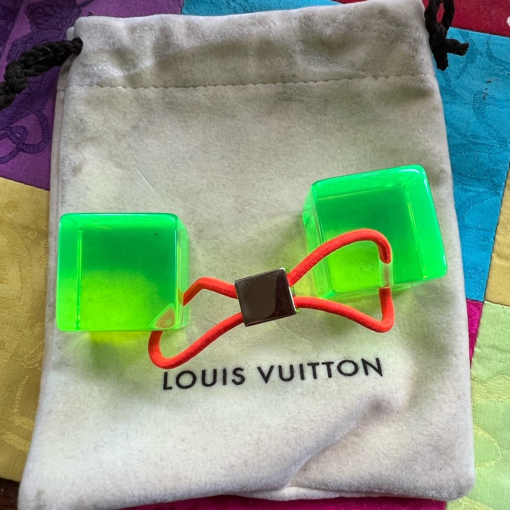 Louis Vuitton Vtg. Cube Hair Tie~ Fluorescent Green - Picture 3 of 8